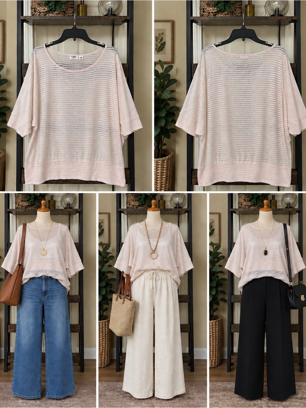 Pale Blush Sheer Stripe Dolman Top Plus Size